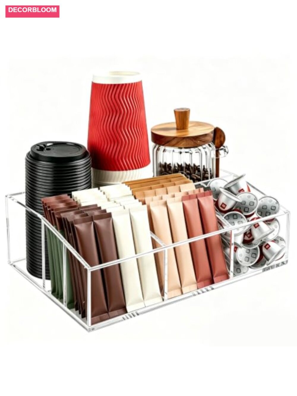Acrylic Coffee Station Organizer with 7 Compartments Storage Box